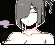 Color 1girl, bare shoulders, black background, black kimono, bored, breath, collarbone, eyepatch bikini, grey eyes, grey hair, hair bun, hair ornament, hair over one eye, hair stick, half-closed eyes, japanese clothes, large breasts, o-ring, off shoulder, from greasy hair