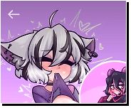 Color 1girl 2girls ahoge animal_ears black_hair cat_girl closed_eyes fang futa/futanari grey_hair hair_between_eyes horns implied_masturbation mouth_hold pink_hair purple_background shirt_in_mouth short_hair sleeves_past_wrists stitched_shirt streaked_hai from greasy hair