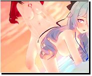 Color 2girls 3d animation/animated_gif black_hair_bow bronya_zaychik cross_earrings doggystyle drill_hair grey_hair hair_between_eyes honkai_(series) id_card implied_futanari/futa lanyard large_breasts long_hair partially_submerged red_hair seele_vollerei from hair saloon sex