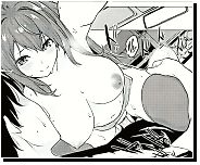 LF Mono Source: "Nn Nh" 1boy, 1girl, arm up, armpit, black hair, blush, car interior, dark hair, female pubic hair, girl on top, hair between eyes, hair intakes, hand on another's thigh, long hair, looking at another, no panties, sfx, skirt li from greasy hair